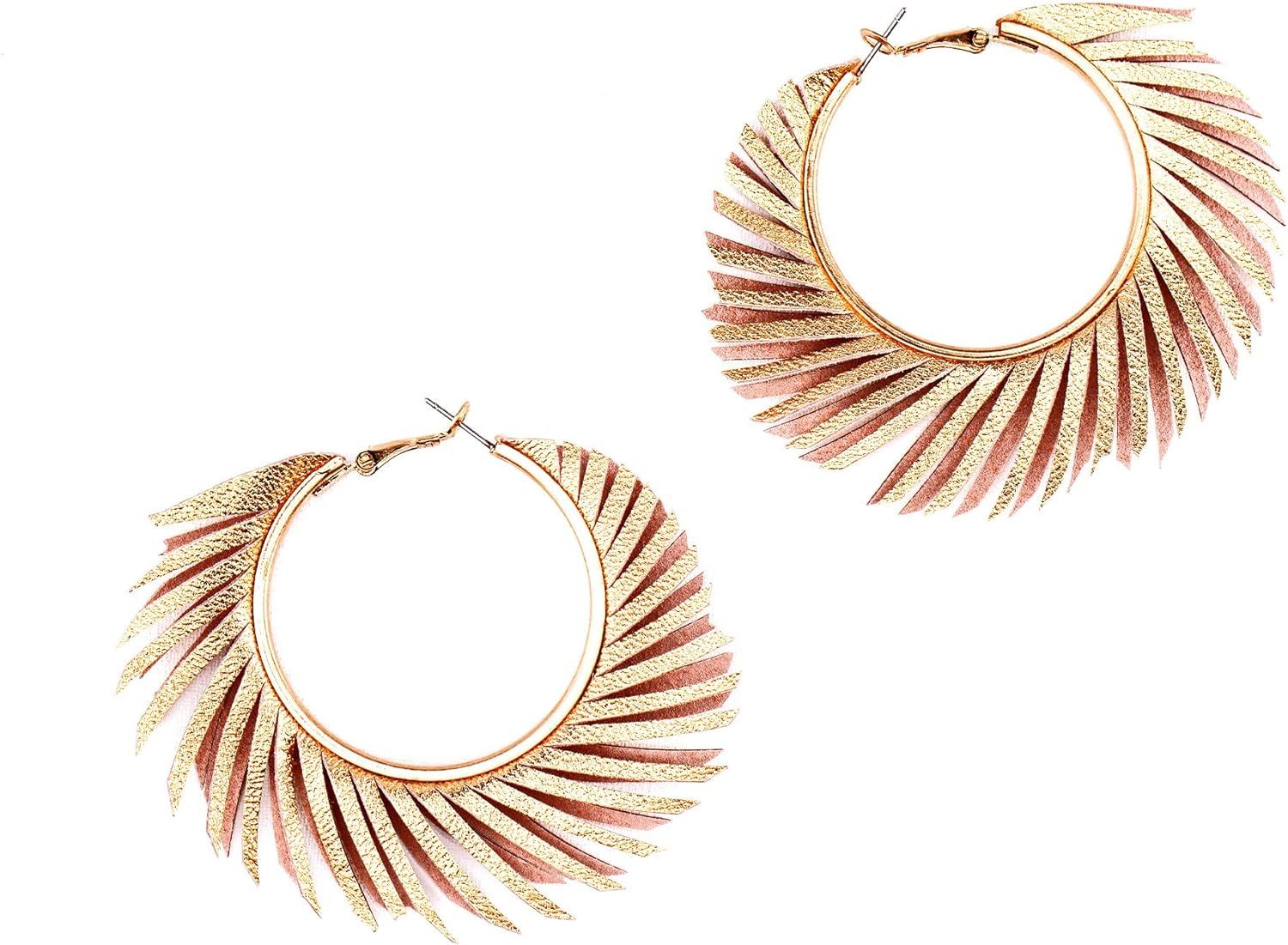 Olivia Welles Willow Chunky Gold Hoop Earrings, Colorful Fringe Spiral Womens Hoop Earrings Fashi... | Amazon (US)