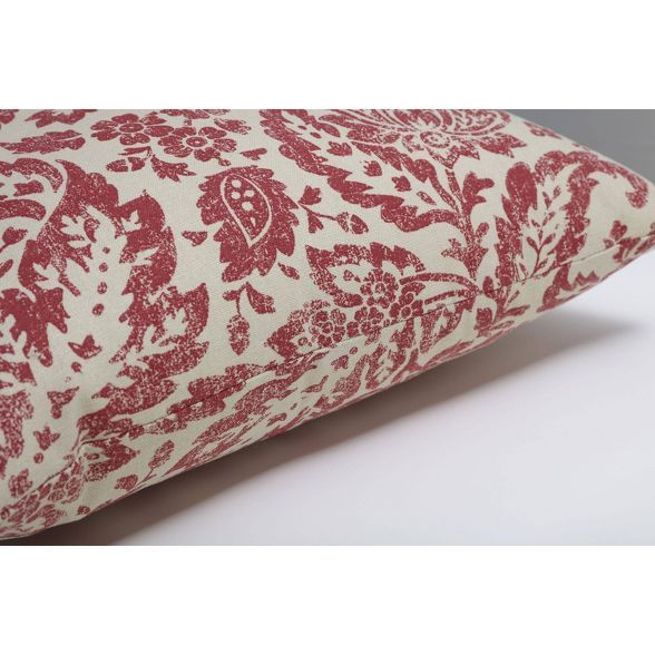 Red/Tan Floral Damask Throw Pillow - Pillow Perfect | Target