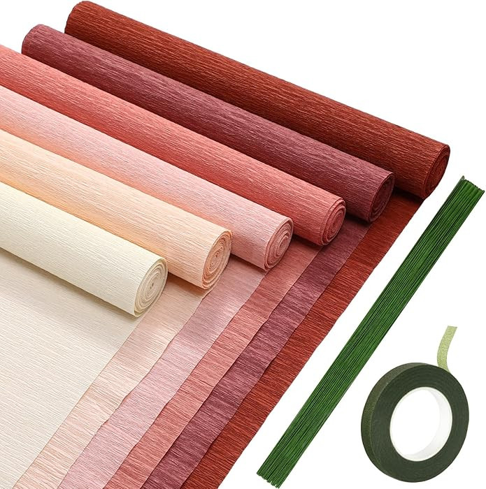 Gersoniel 57 Pcs Crepe Paper Flower DIY Kits 6 Rolls 35g Papel Crepe Sheets 50 Pcs Floral Iron Wi... | Amazon (US)