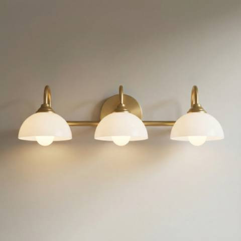 Possini Euro Ingrid 22 1/2" Wide Brushed Brass 3-Light Bath Light | Lamps Plus
