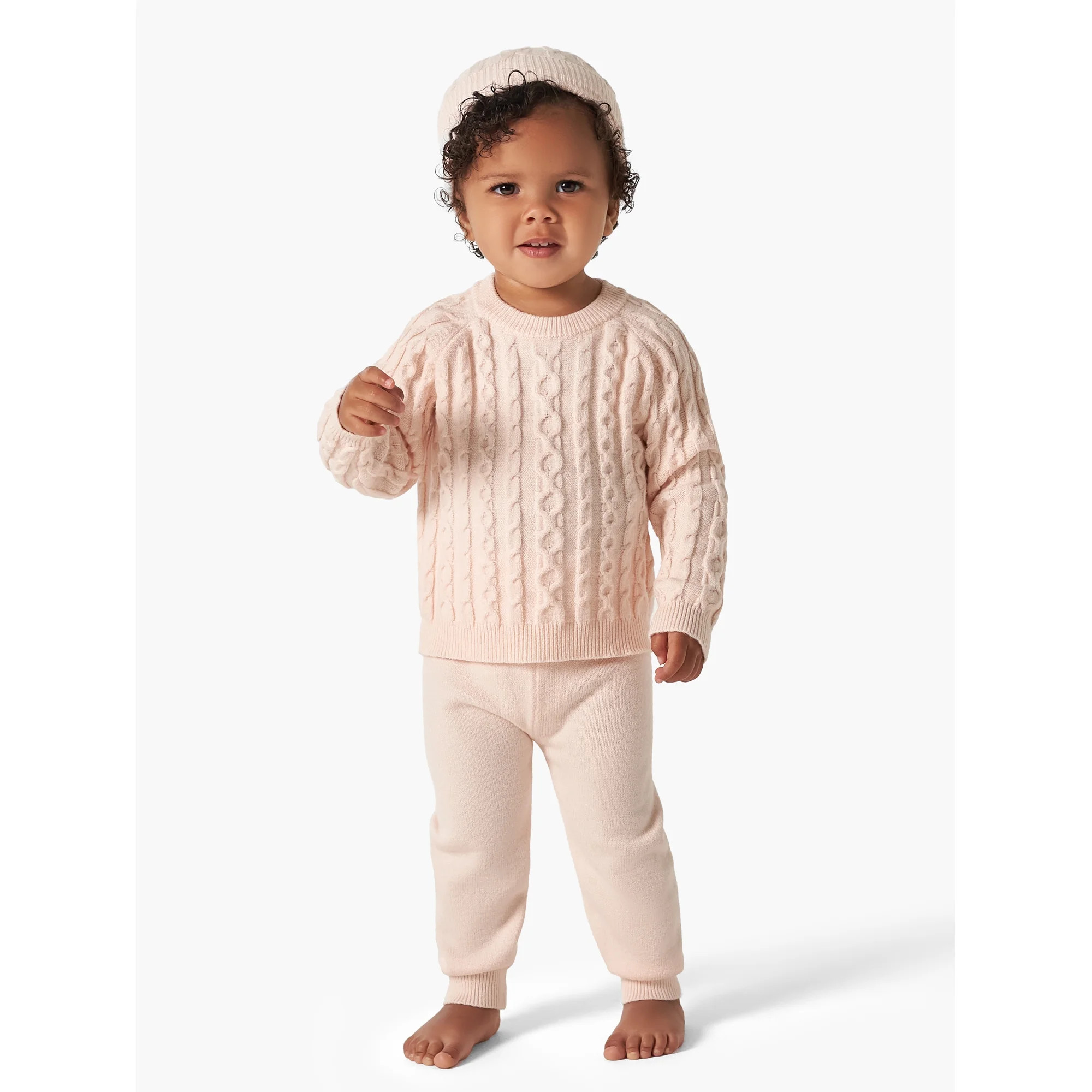 Modern Moments by Gerber Toddler Girl Cable Knit Sweater Outfit Gift Set with Hat, 3-Piece,12M - ... | Walmart (US)