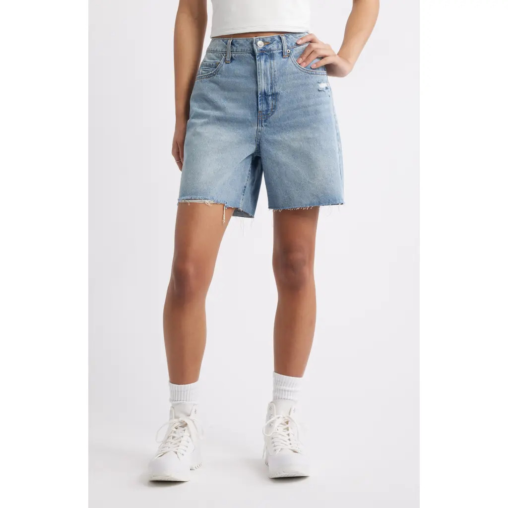 BP. Raw Hem High Waist Denim Jorts in Medium Wash at Nordstrom Rack, Size 32 | Nordstrom Rack