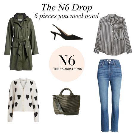 Chosen by 5 professional stylists: the 6 pieces your closet needs in January-the Nordstrom 6 DROP. 

We’re getting lots of rain here. An updated rain jacket makes sense. Try the olive green! Add an olive green Naghedi bag while you’re at it. 

There’s a green stripe in this silky striped button-up, fun paired with the 🖤 cardigan. Slingbacks deserve a hemline above the ankle so we chose an ankle length slim straight jean. That should get 2024 off to a fashionable start!! 

#LTKover40 #LTKworkwear #LTKstyletip