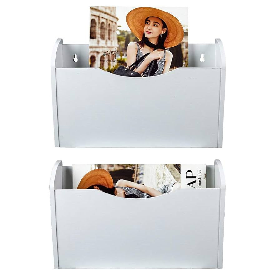 PAG Wall File Holder Wall Mounted Wood Hanging File Organizer for Office, 2 Pockets, White | Amazon (US)