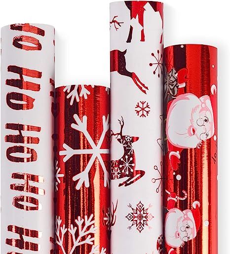 RUSPEPA Christmas Wrapping Paper-Red and White Paper with a Metallic foil Shine-Christmas Element... | Amazon (US)