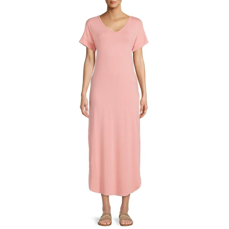 Time and Tru Women's Short Sleeve Knit Maxi Dress - Walmart.com | Walmart (US)