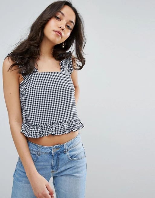 Lost Ink Gingham Frill Crop Top | ASOS US