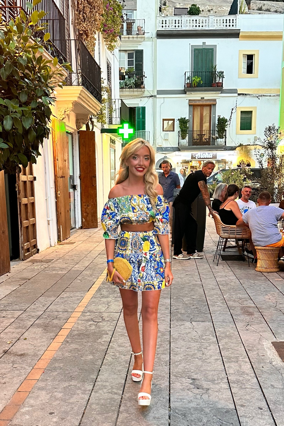 Wearing this D&G tile print dupe from New Look in old town Ibiza. Would be perfect for any European holiday. Dressed up here with a lemon clutch from Accessorize and platform heels, but could be dressed down with some flats and a shopper bag like the ones I have tagged below.

#LTKunder50 #LTKSeasonal #LTKSale