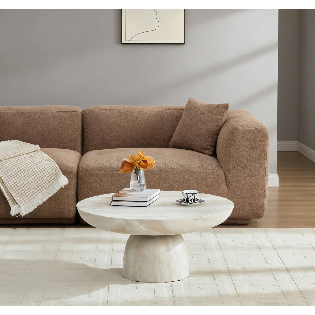 Beige Fiberglass Coffee & End Table Set, Cave-Inspired Stone Surface Crafted Via Precise Cutting ... | Wayfair North America