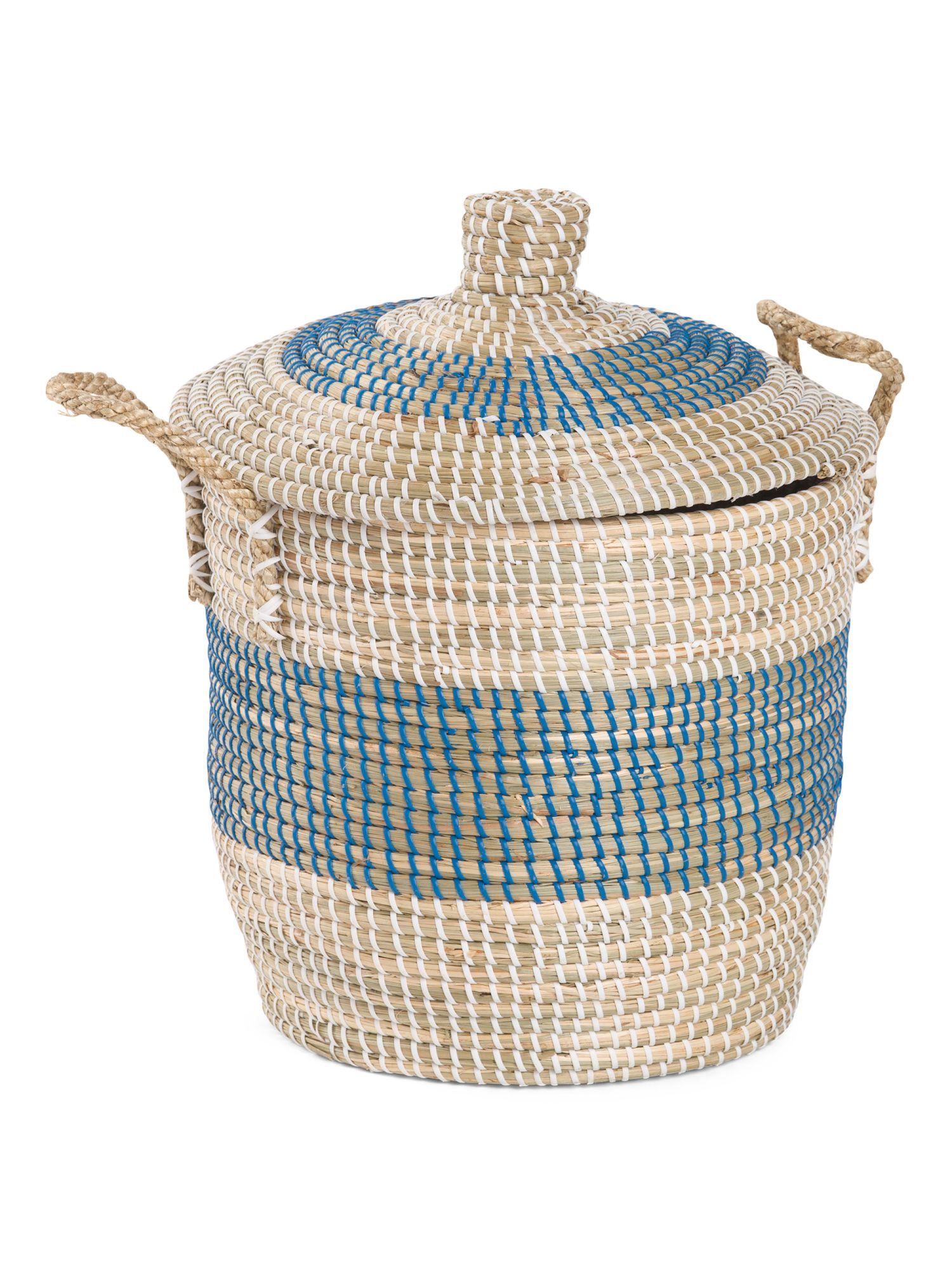Small Striped Round Hamper With Rope Handles | TJ Maxx
