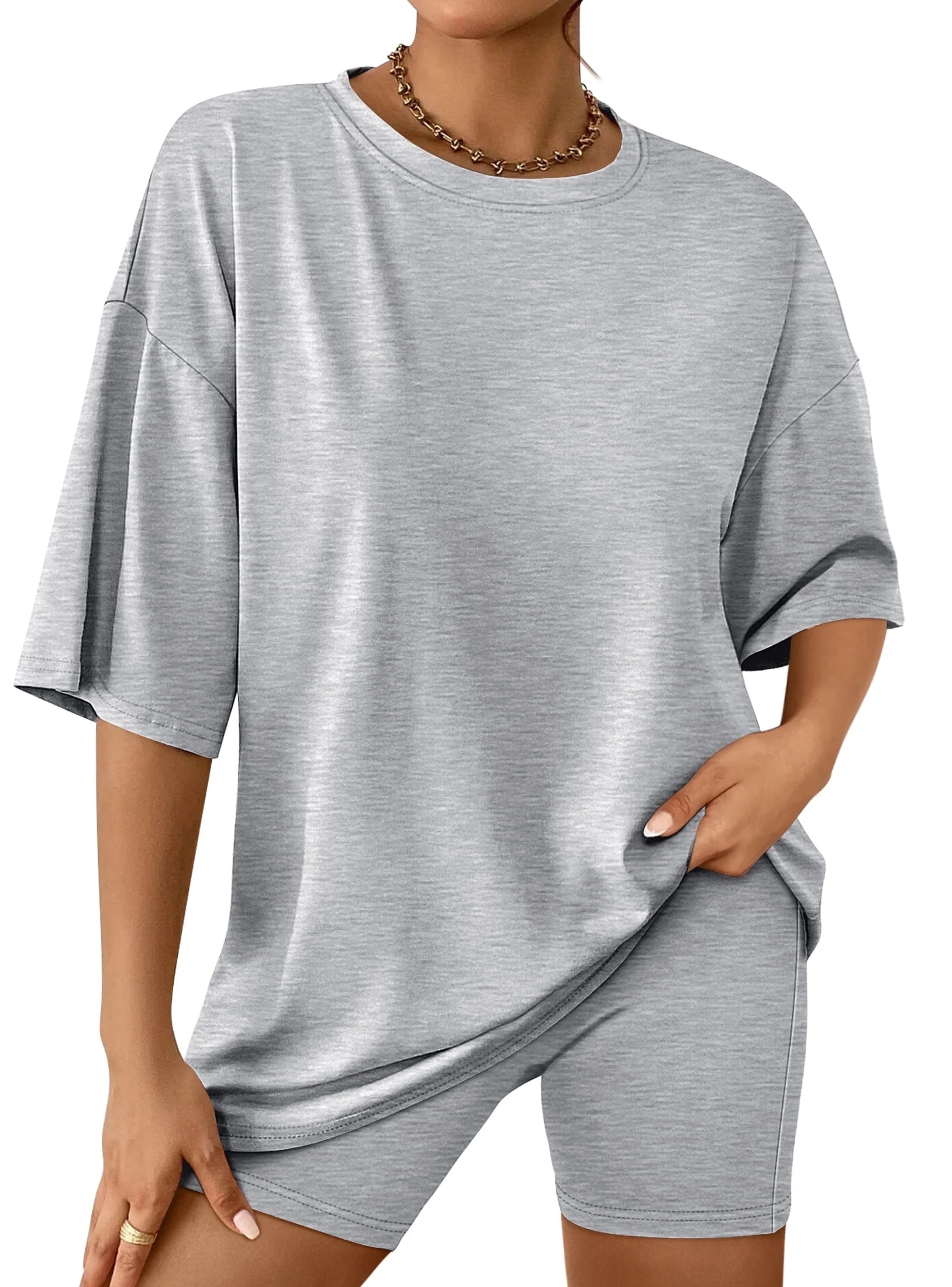 SUNBS 2 Piece Outfit for Women Lounge Sets Oversized Tshirts Matching Biker Short Summer Clothing... | Walmart (US)