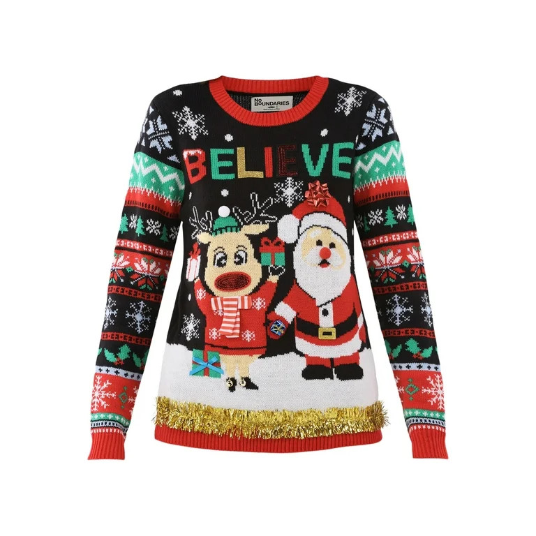 No Boundaries Christmas Sweater, Women's and Women's Plus | Walmart (US)