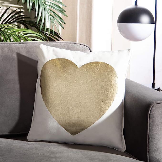 Safavieh Heart of Gold Throw Pillow, White/Beige | Amazon (US)