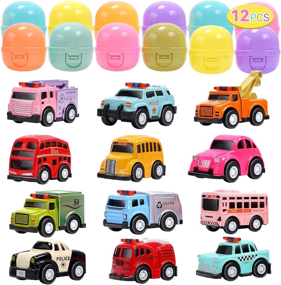 CUTE STONE 12 Pack Filled Easter Eggs with Alloy Pull Back Cars, Easter Basket Stuffers Party Fav... | Amazon (US)