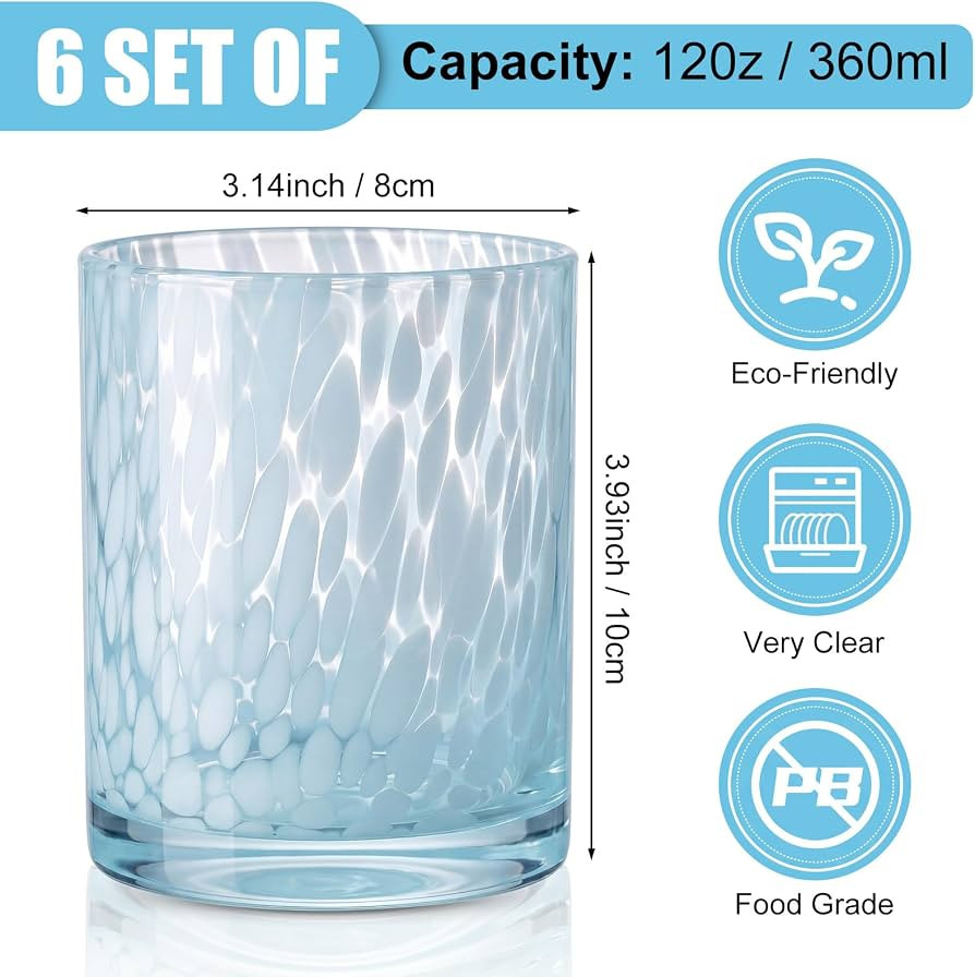 Remerry Blue Set of 6 Tortoise Shell Drinking Glasses 12 oz Summer Juice Glass Hand Blown Confett... | Amazon (US)