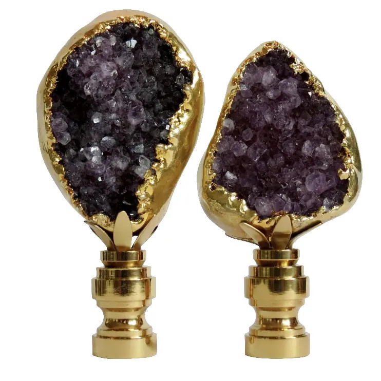 Amethyst Cluster Lamp Finials - A Pair | Chairish