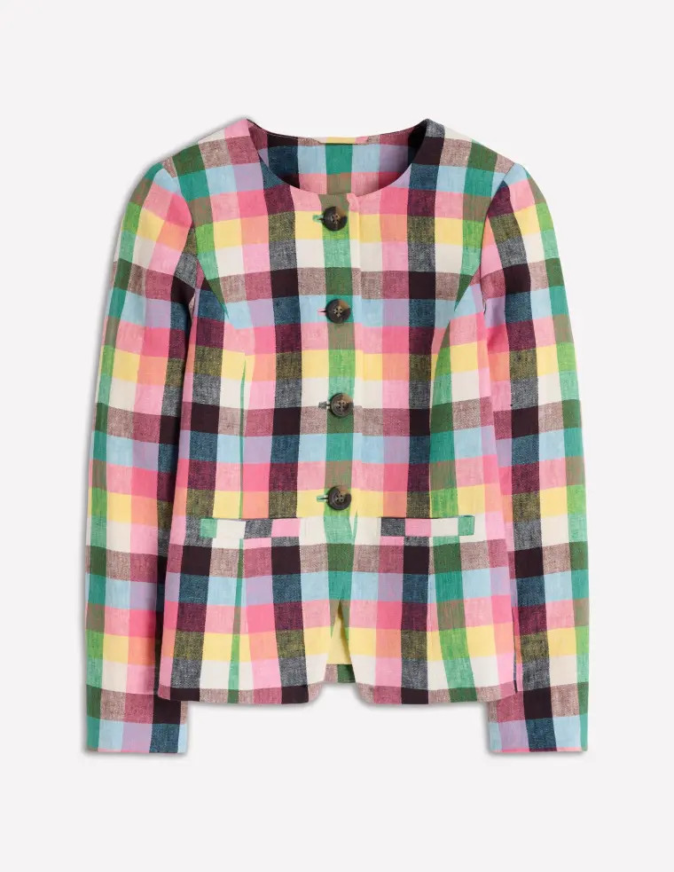 Hampstead Linen Blazer-Soft Yellow, Pink Multigingham | Boden UK