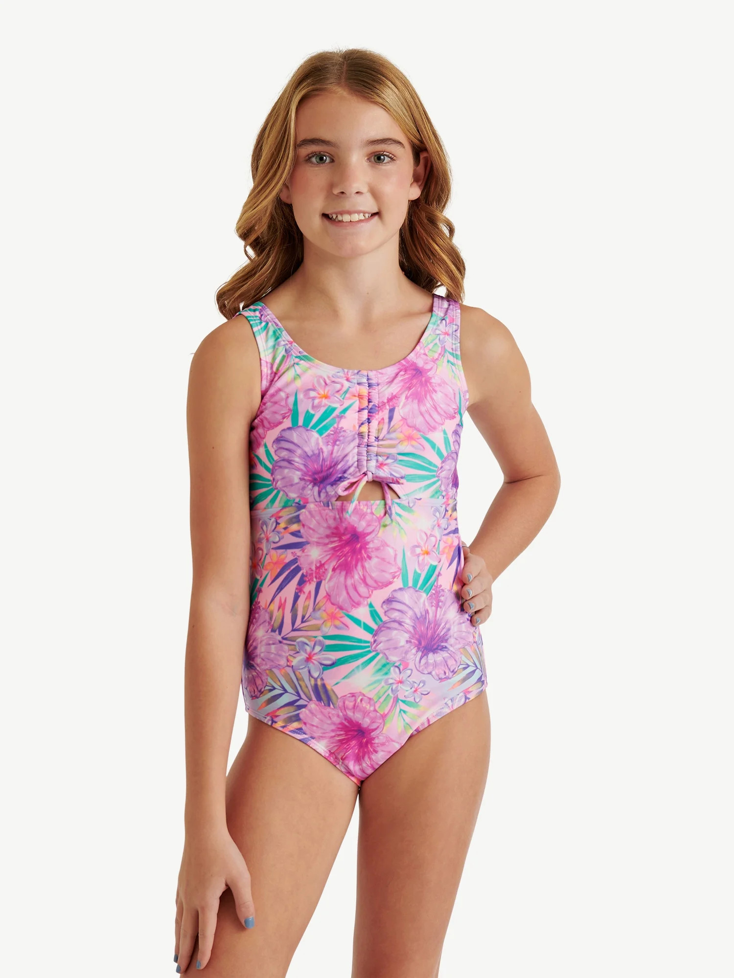Justice Girls One Piece Center Cinched Swimsuit, sizes XS-XL | Walmart (US)