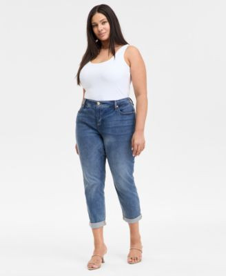 I.N.C. International Concepts Plus Size Slim Tech Rolled-Cuff Boyfriend Jeans, Created for Macy's... | Macy's