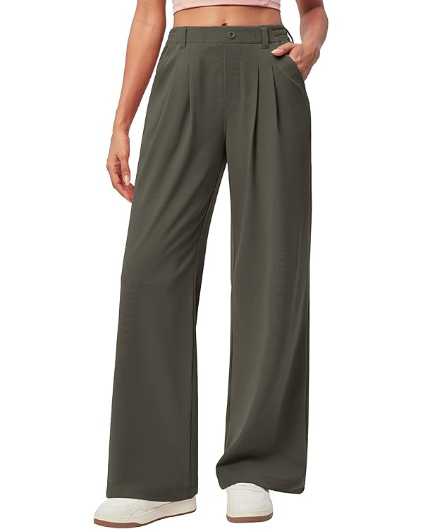 IUGA Wide Leg Pants Woman Pull on Stretchy Work Dress Pants High Waisted Business Casual Trousers... | Amazon (US)