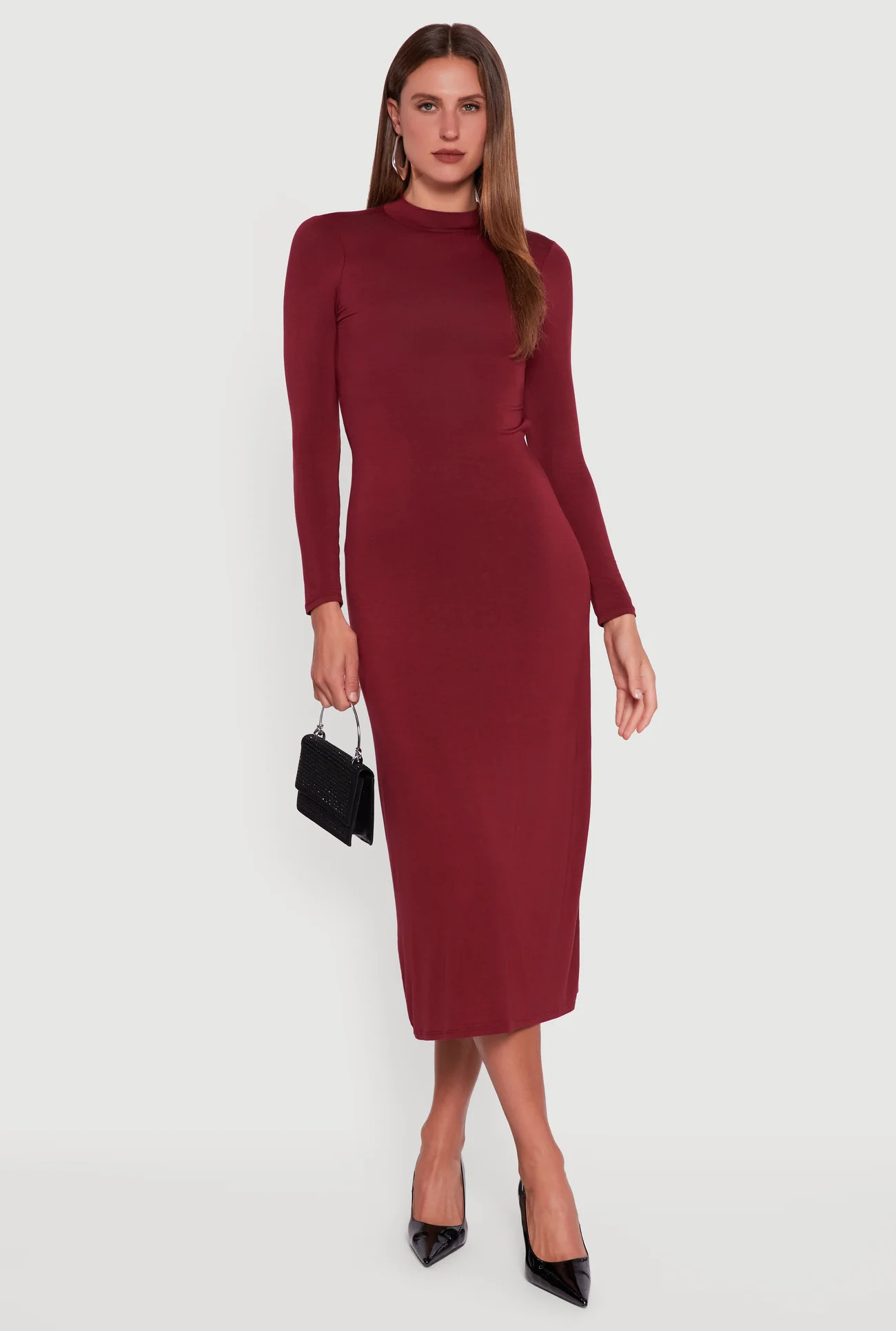 Mock Neck Keyhole Back Midi Dress | Rainbow Shops