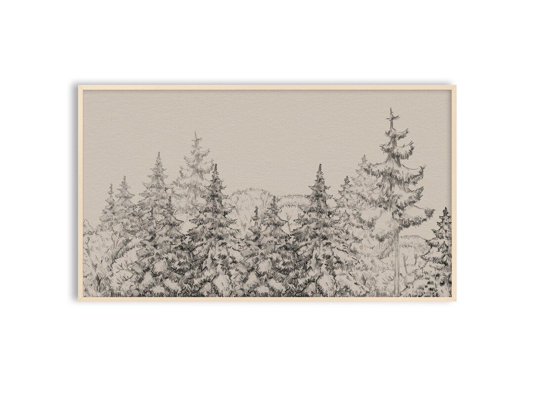 Samsung Frame TV Art Christmas, Winter, Pine Sketch, Neutral Art, Instant Download | Etsy (US)