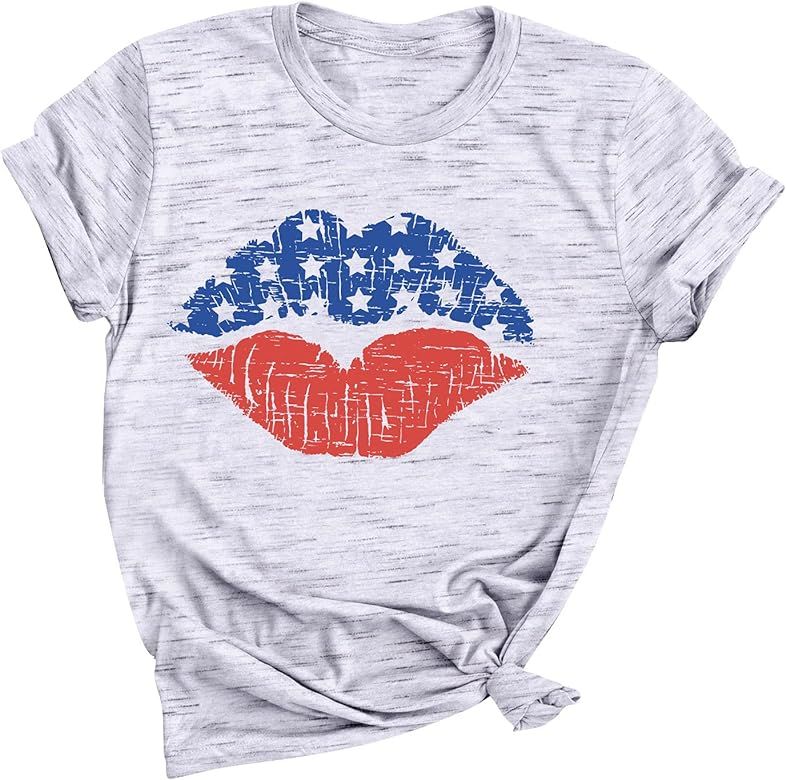 YIRHYZC 4th of July Shirts Women Patriotic American Flag T-Shirt USA Stars Stripes Graphic Summer... | Amazon (US)