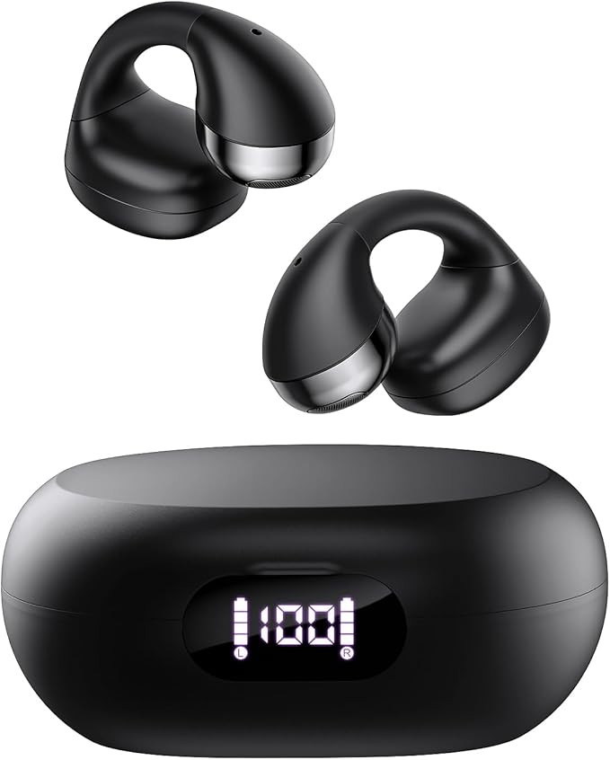 CXK Open Ear Headphones, Bluetooth 5.4 Clip on Earbuds with LED Digital Display Flexible Ear Clip... | Amazon (US)