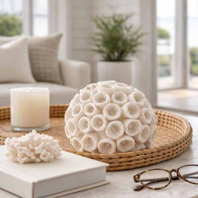Coastal Resin Coral Orb for Home & Bathroom Decor - Decorative Coral Sphere for Living Room, Coffee Table or Mantel Display - 6" Ivory & Tan | Target