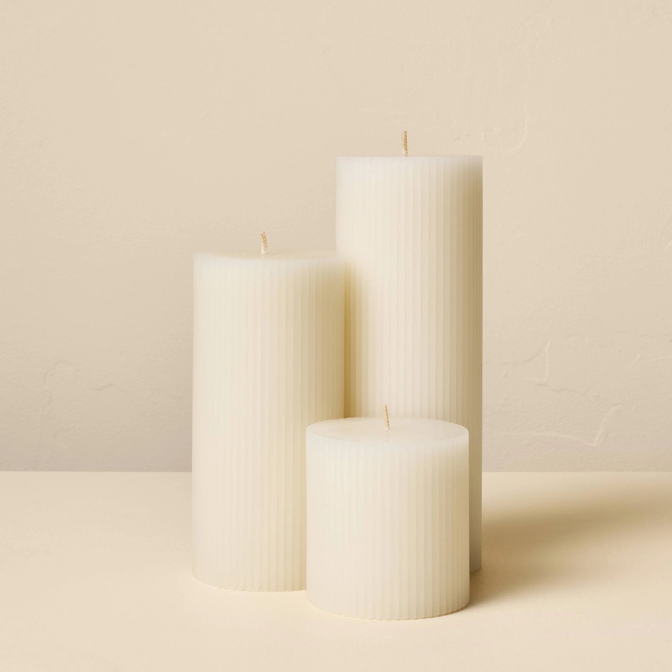 3ct Unscented 3x3/3x6/3x8 Ribbed Pillar Candles Cream: Farmhouse Decor, Indoor Use | Walmart (US)