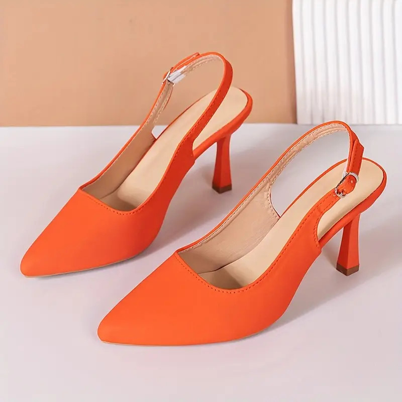 Women's Solid Color Elegant Sandals, Ankle Buckle Strap Casual Stiletto Shoes, Slingback Point To... | Temu Affiliate Program