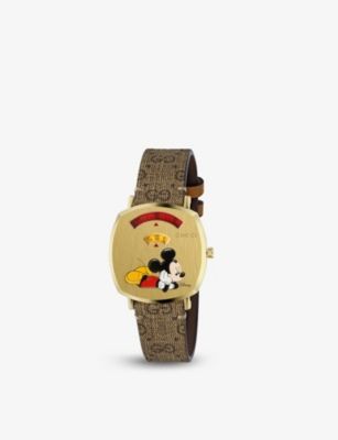 YA157420 yellow gold-plated PVD and canvas quartz watch | Selfridges