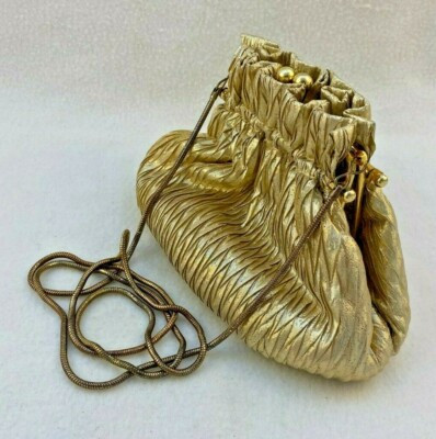 Vintage Nordstrom Hobo Bag Gold Fabric Chain Handle Kiss Closure | eBay US