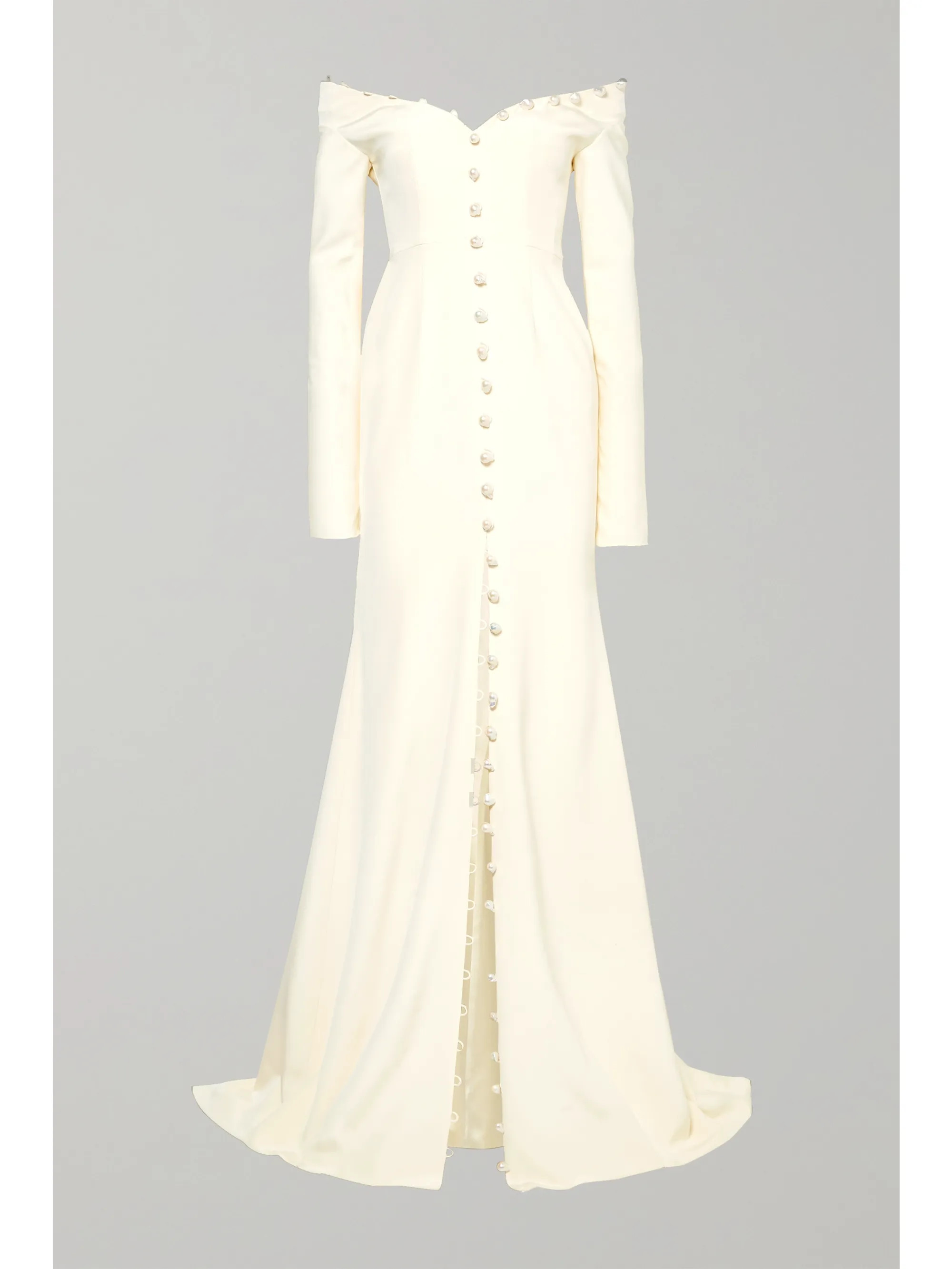 Ivory Off-the-shoulder pearl-embellished silk-crepe gown | Danielle Frankel | NET-A-PORTER | NET-A-PORTER (UK & EU)