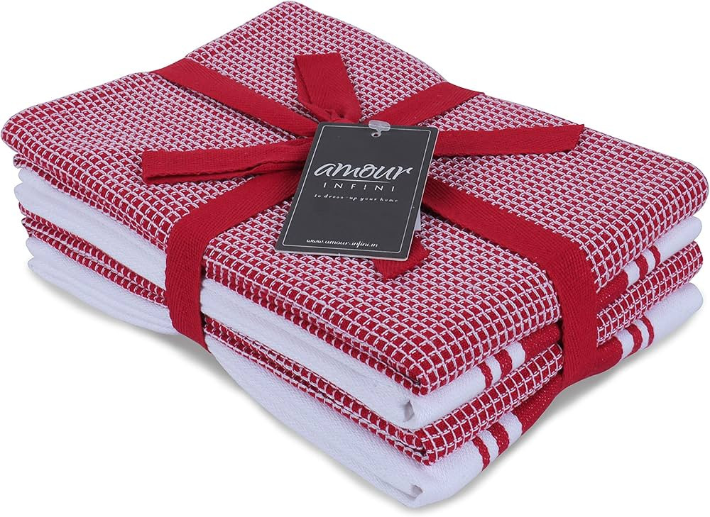 AMOUR INFINI Cotton Kitchen Towels Set of 4 Highly Absorbent, Ultra Soft Waffle Weave Tea Towel w... | Amazon (US)