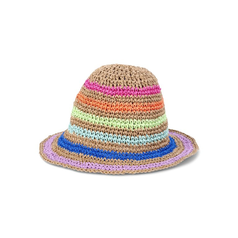 No Boundaries Straw Bucket Hat, Natural Rainbow Stripe, Women's | Walmart (US)