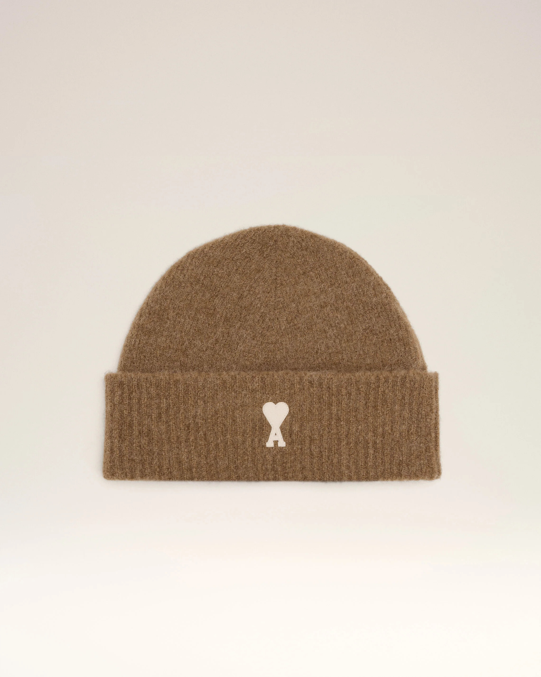 Gestreifte Ami De Coeur Mütze aus brauner Alpakawolle HAZELNUT/OFF WHITE | AMI PARIS | AMI Paris FR