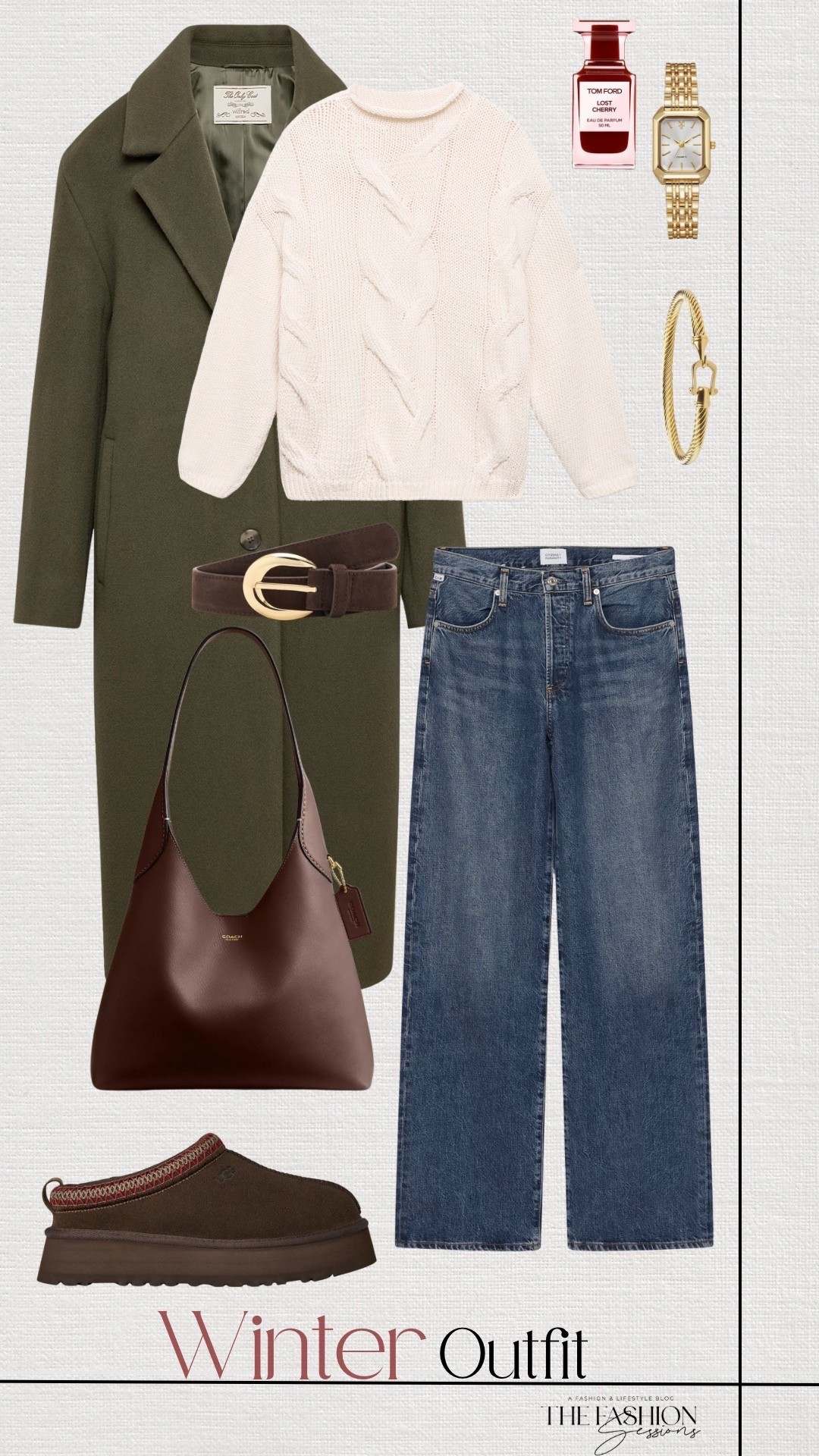 Winter Outfit | Green Long Coat | Cream Sweater | Denim Jeans | Slouch Bag | 

#LTKSeasonal #LTKootd #LTKHoliday