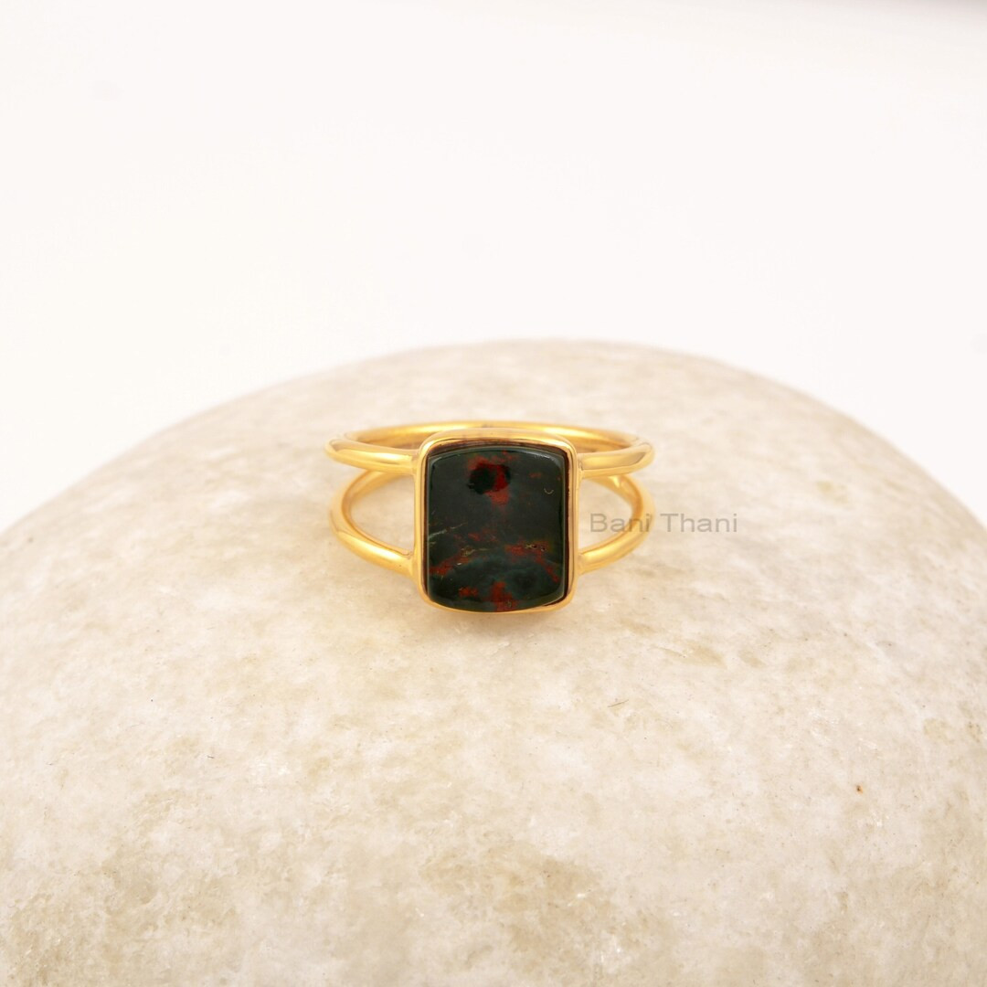 Bloodstone Silver Ring, Cushion Shape Gemstone Ring, Sterling Silver 18k Gold Plated Ring, Boho S... | Etsy (US)