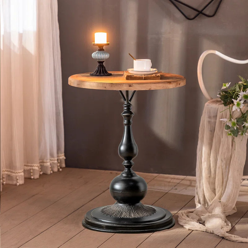 25.6" Alice Round Natural Solid Wood Top End Table Blends Modern&Farmhouse Styles For Living Room... | Wayfair North America