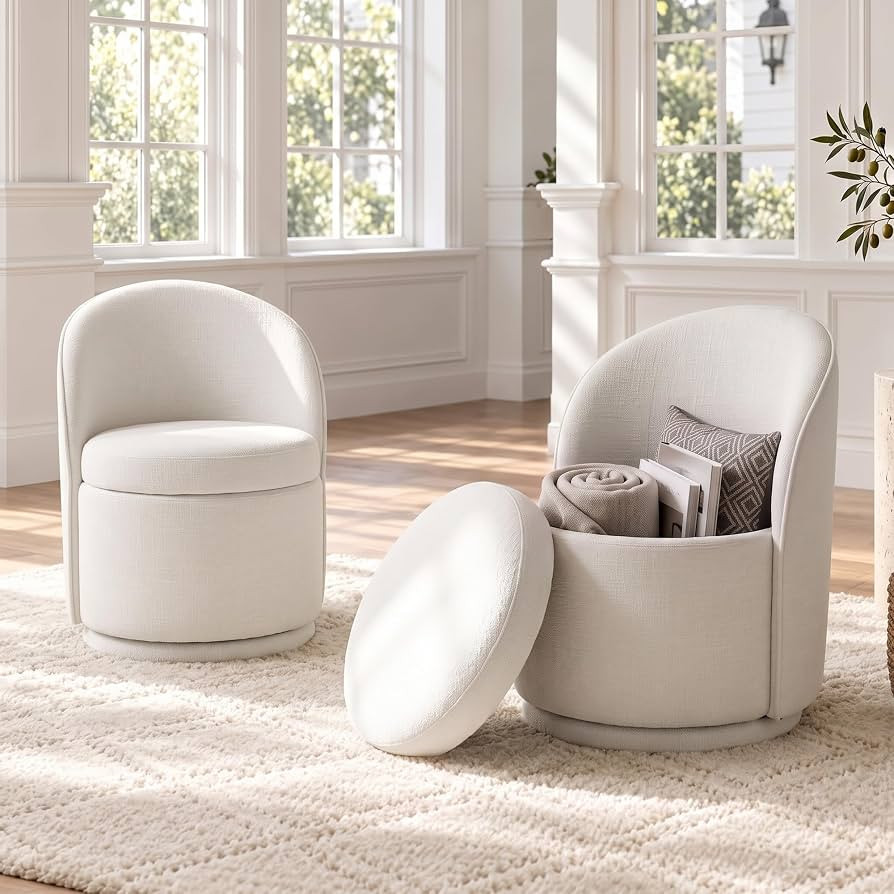 Swivel Barrel Dining Chairs, Comfy Accent Chair with Storage, Beige, 2-Pack | Amazon (US)