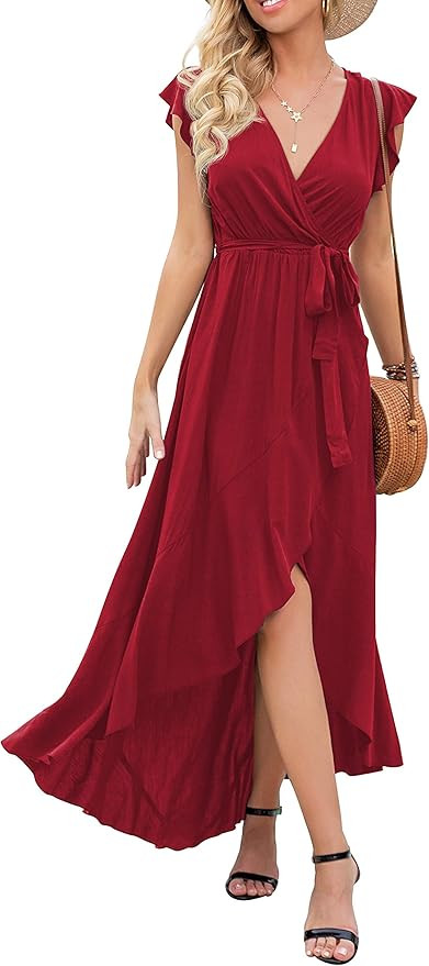GRECERELLE 2024 Women's Spring Summer Boho Floral Print V-Neck Faux Wrap Maxi Dress for Wedding G... | Amazon (US)