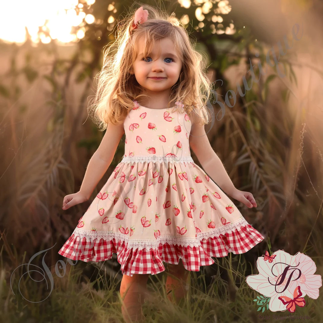 Strawberry Shortcake Spring/summer Dress Custom Embroidery Pink Strawberry Fabric, Red Trim Hair ... | Etsy (US)
