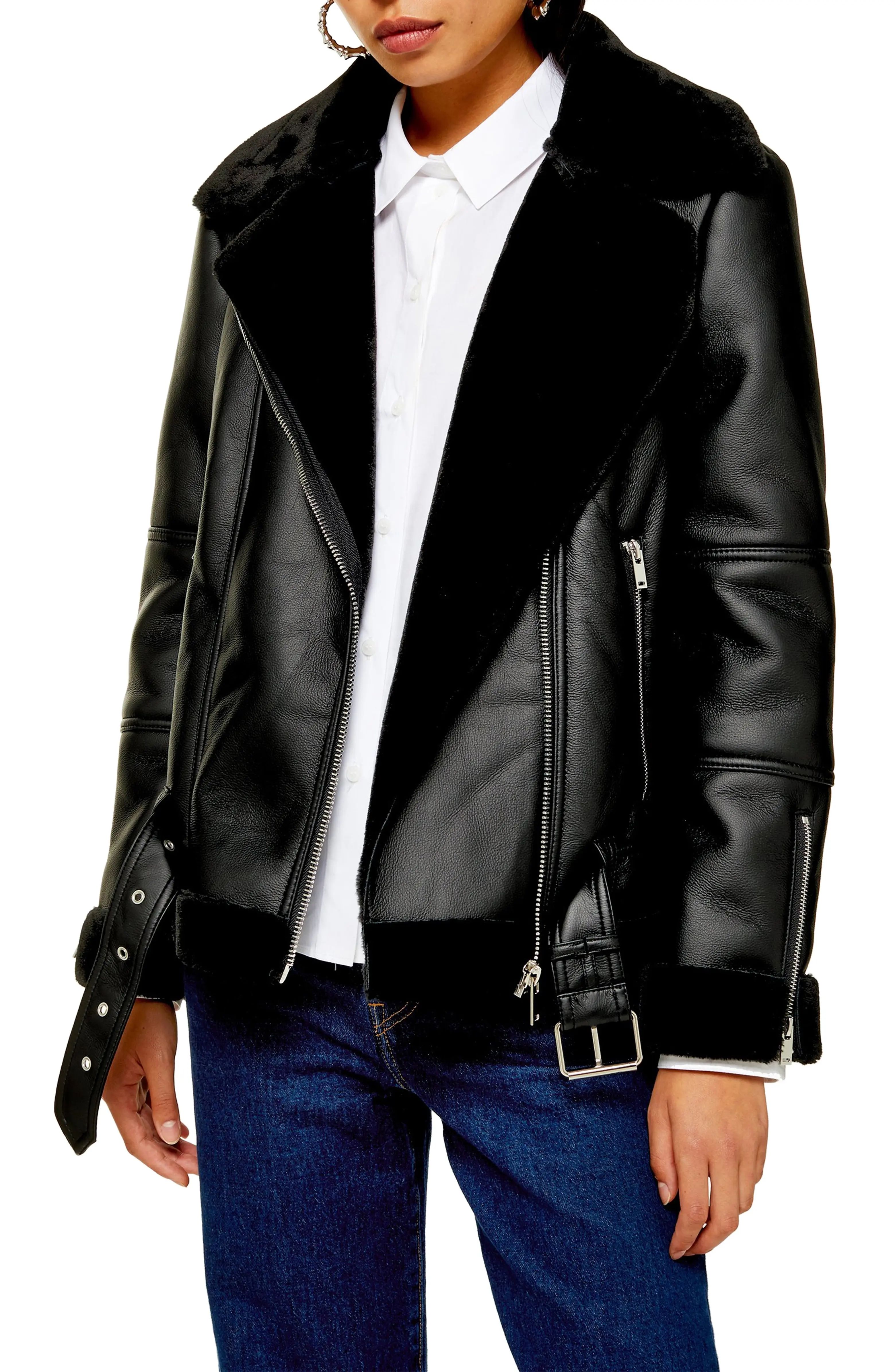 Cora Faux Shearling Biker Jacket | Nordstrom