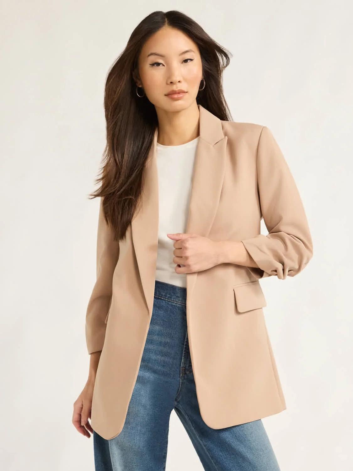 Scoop Women's Ultimate Crepe Scrunch Sleeve Blazer, Sizes XS-XXL - Walmart.com | Walmart (US)