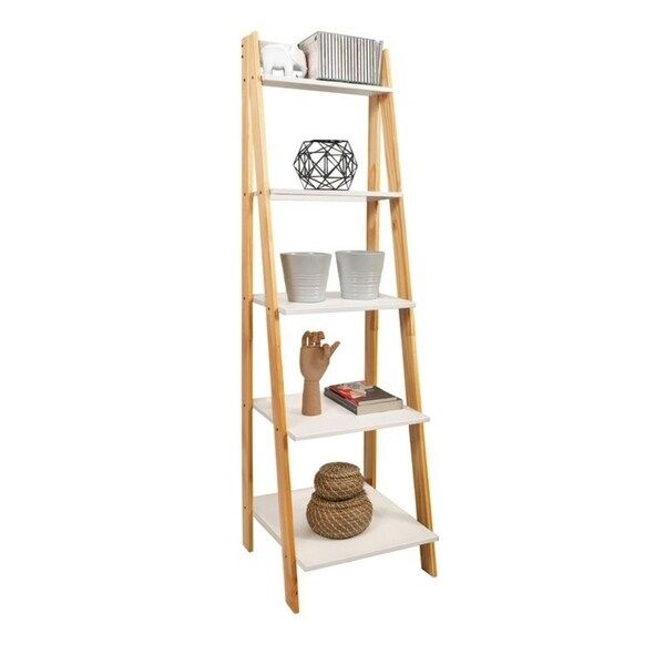 Porch & Den Silverado Natural/ White Solid Wood Split 5-shelf Ladder Unit | Bed Bath & Beyond