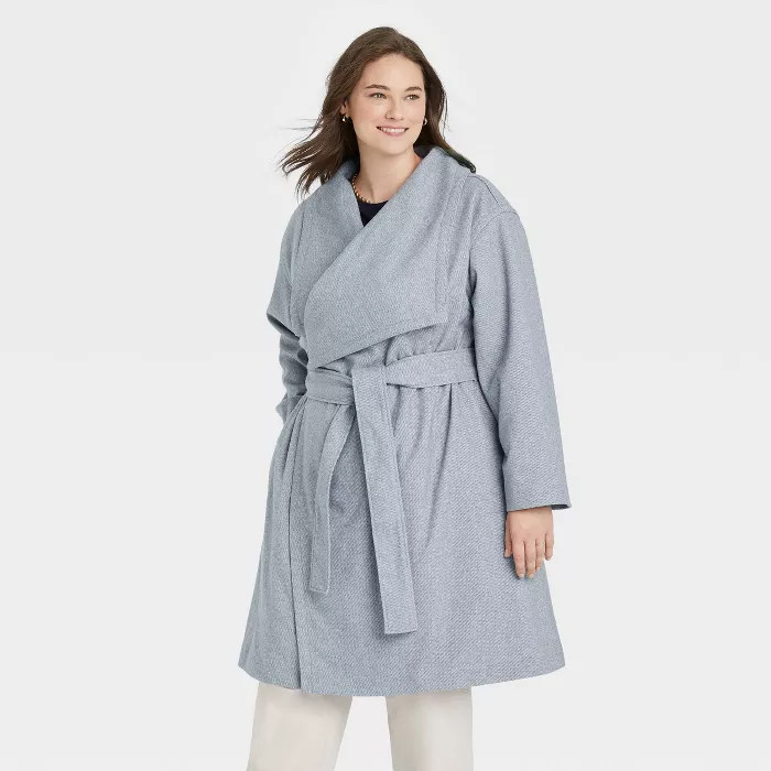 Women's Plus Size Knit Wrap Coat - A New Day™ Blue 3X | Target