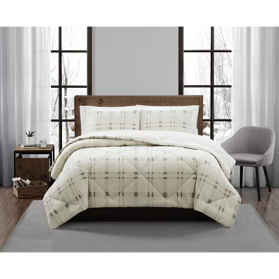 London Fog Popcorn Plaid Plush Comforter Set | Target