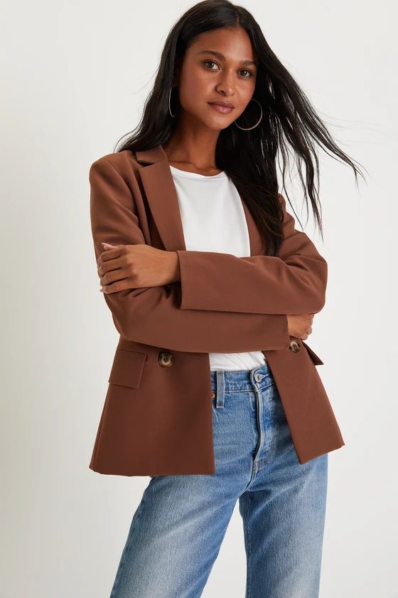Officially Fashionable Brown Open Front Blazer | Lulus