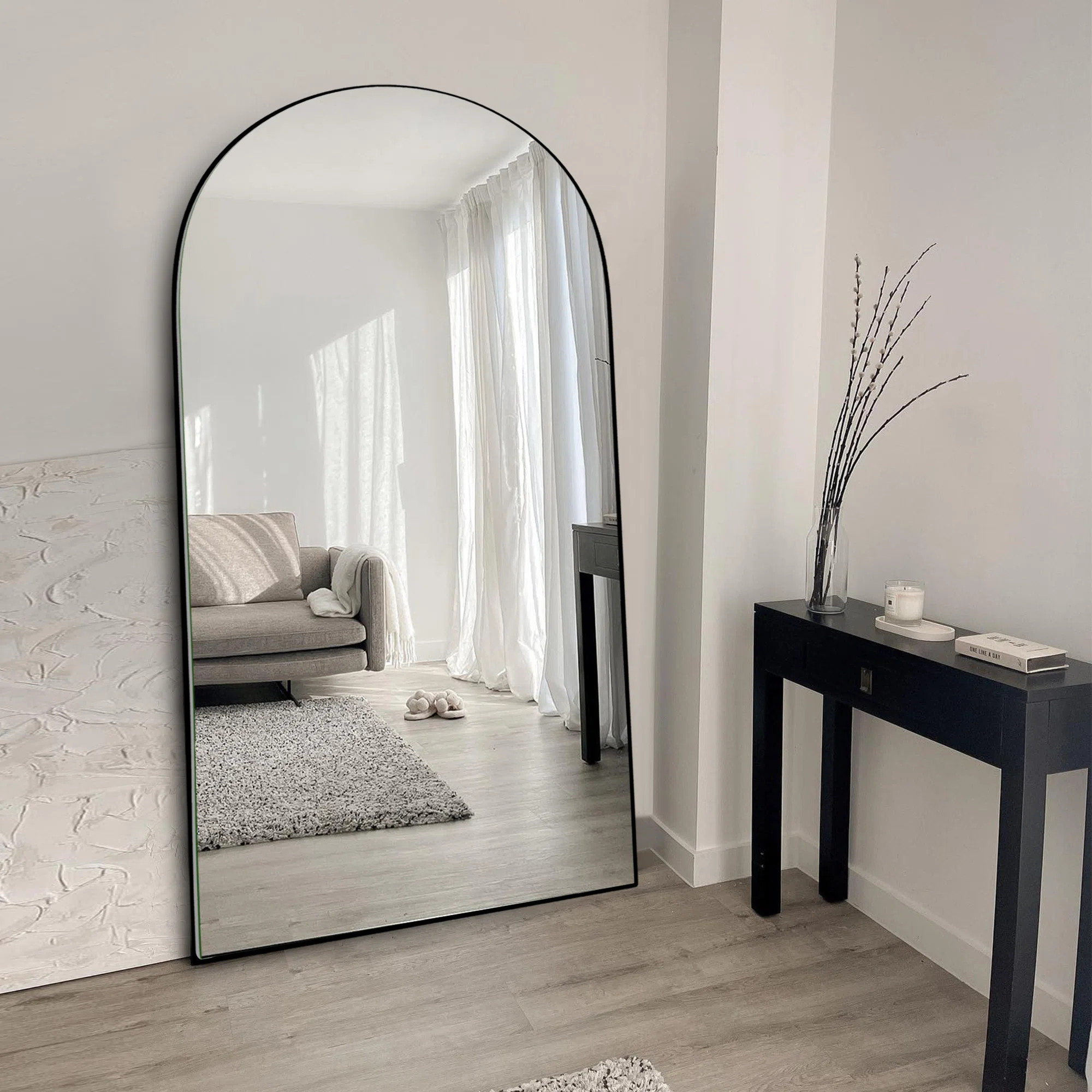 Leeron Oversized Arch Solid Wood Floor Mirror with Stand | Wayfair North America